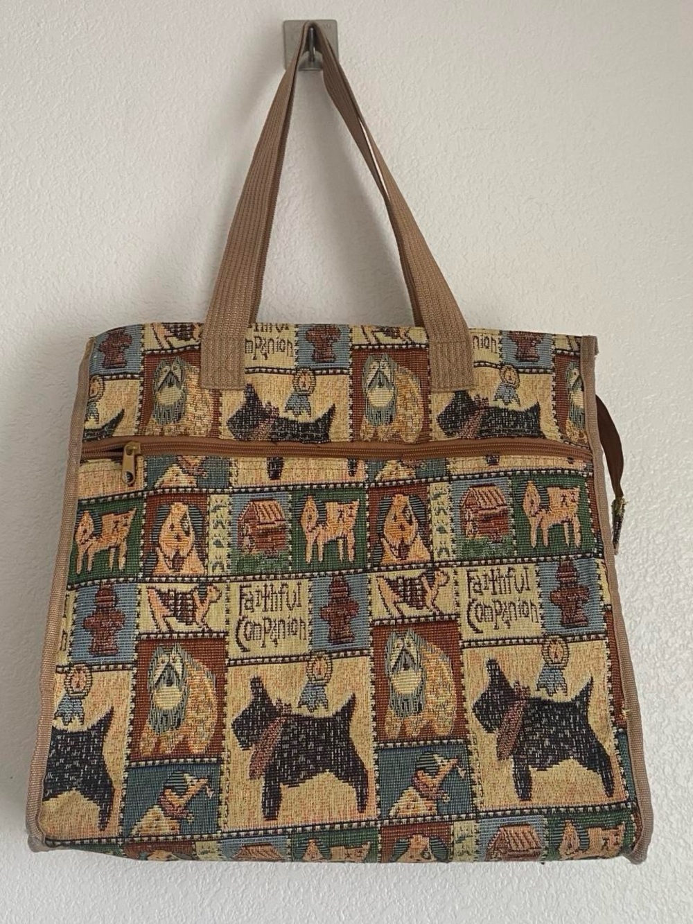 Vintage Faithful Companion Dog tapestry shoulder bag tote